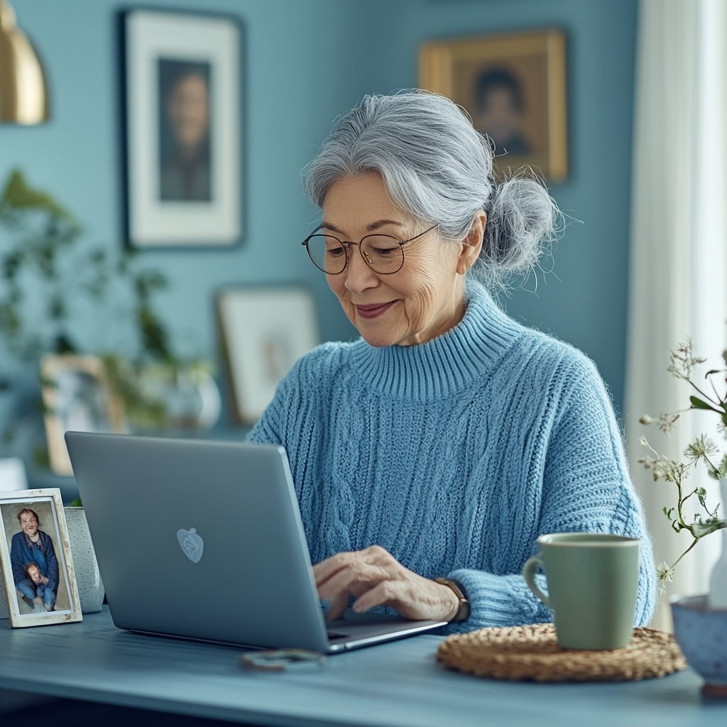 Senior using laptop